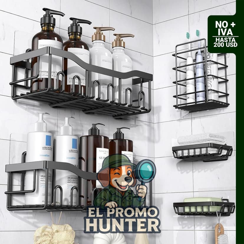 EUDELE Organizador de Ducha Adhesivo, paquete de 5 estantes de acero inoxidable para baño, sin taladro.