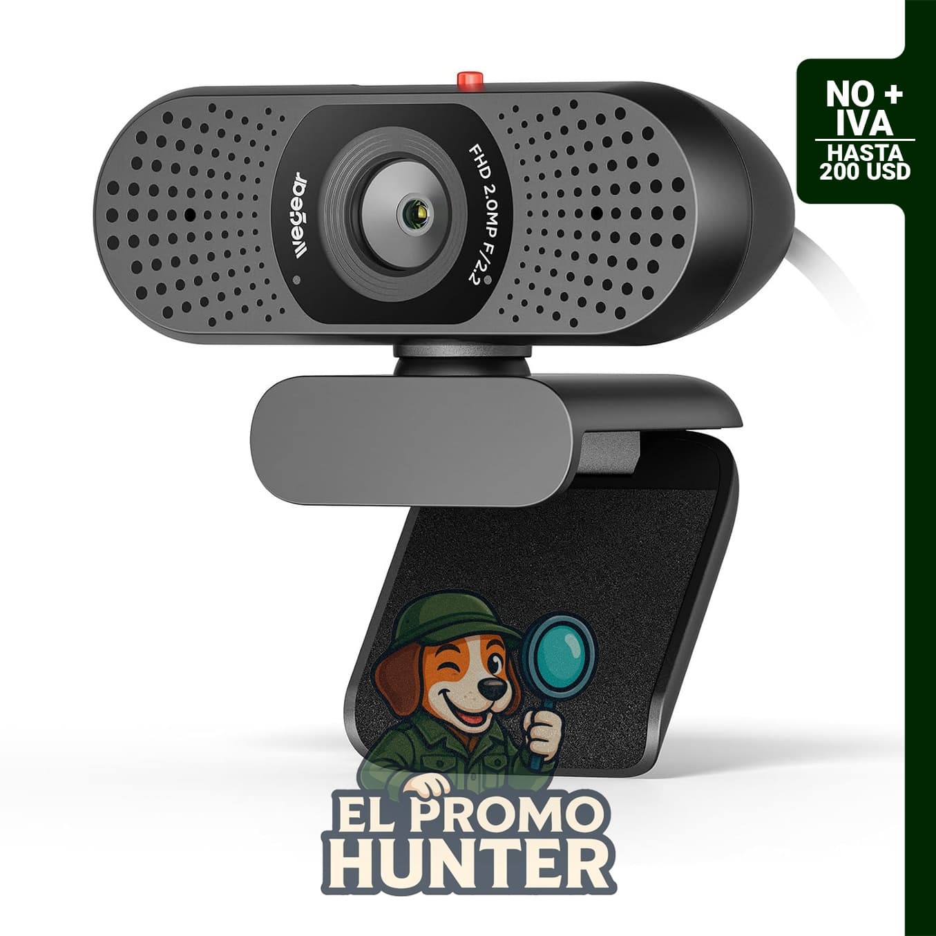 wegear Cámara web Full HD 1080p, micrófonos duales, cubierta de privacidad, 85° FOV, USB-A Plug & Play.