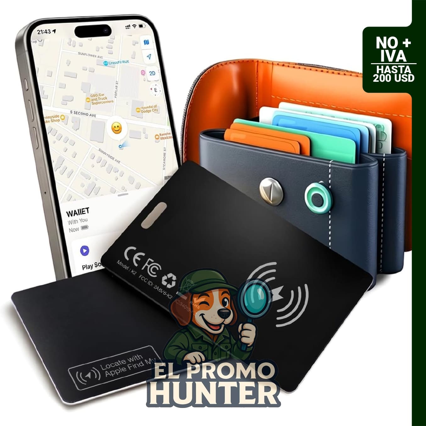 Tarjeta de seguimiento de billetera ultra delgada de 0.18 cm, impermeable IP68, compatible con Apple Find My.