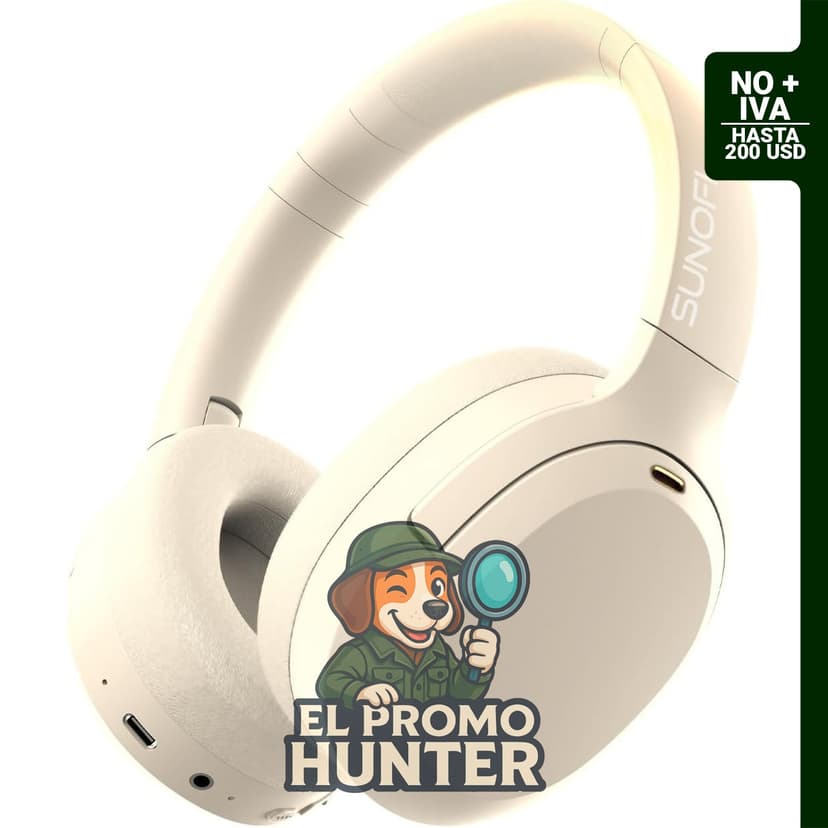 Auriculares Híbridos Bluetooth sobre la oreja con cancelación activa de ruido y micrófono. Reproducción de hasta 40 horas.