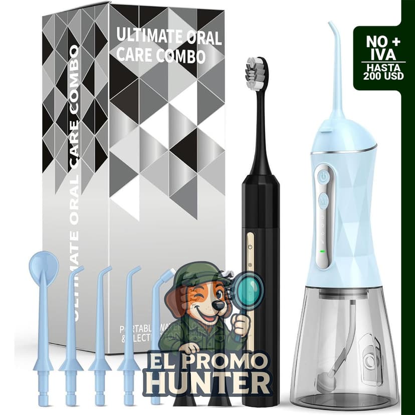 Combo de hilo dental y cepillo de dientes eléctrico, incluye cepillo sónico de 5 velocidades y irrigador portátil de 4 velocidades.