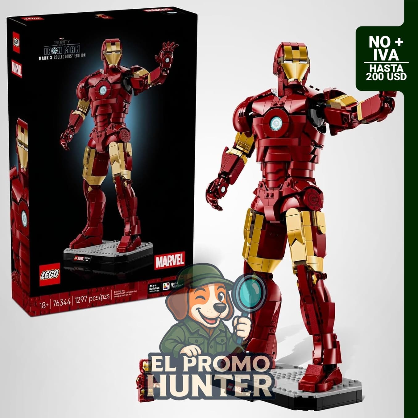 LEGO Marvel Iron Man Mark 3, set de construcción de 1297 piezas con figura posable de 38 cm.