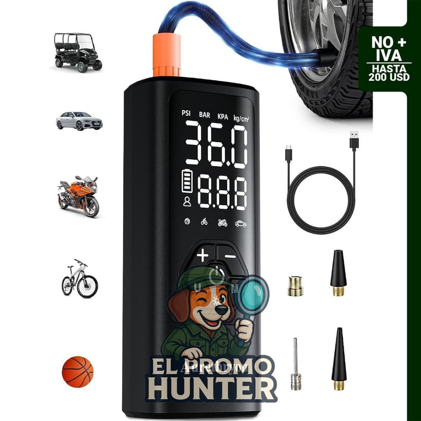 Aurethryon Inflador de neumáticos portátil, compresor de aire automático de 150 PSI, inalámbrico y con medidor.