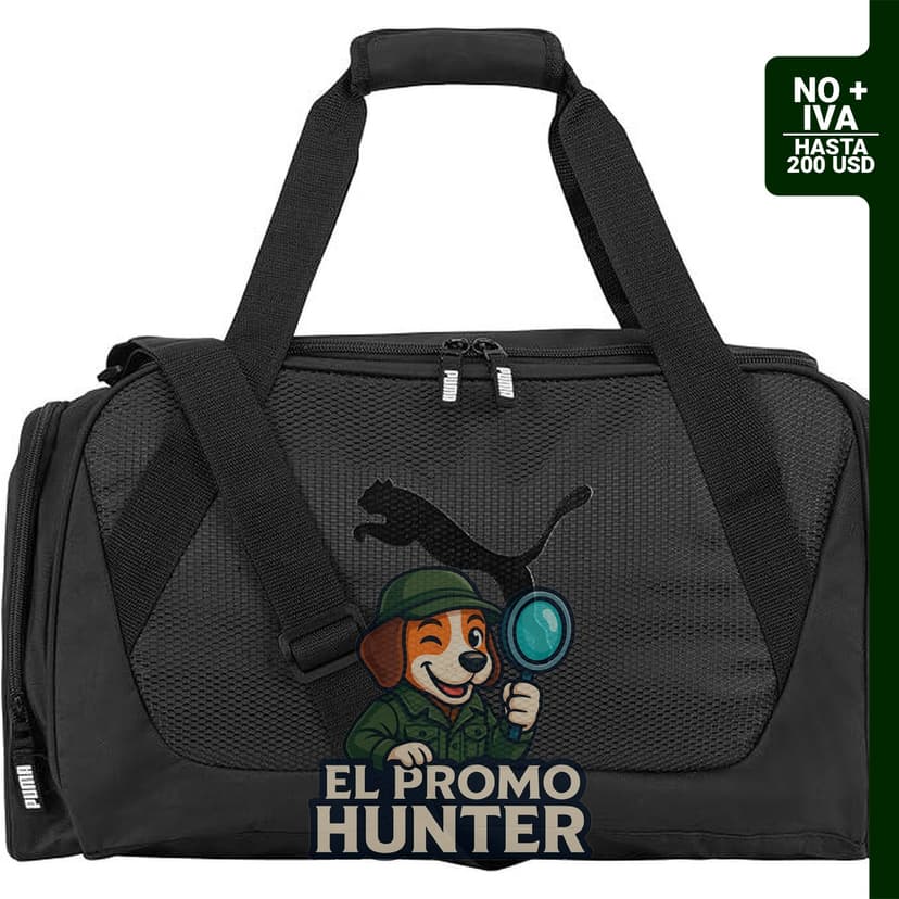PUMA Form Factor Duffel con correa ajustable, fondo acolchado y bolsillos con cremallera.