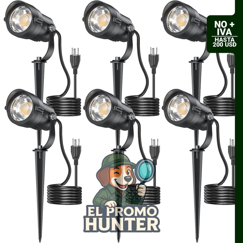 HIBOITEC Focos para exteriores de 12 W, 6 unidades, luz LED COB de 36° impermeable, 2900 K, con estaca de aluminio.