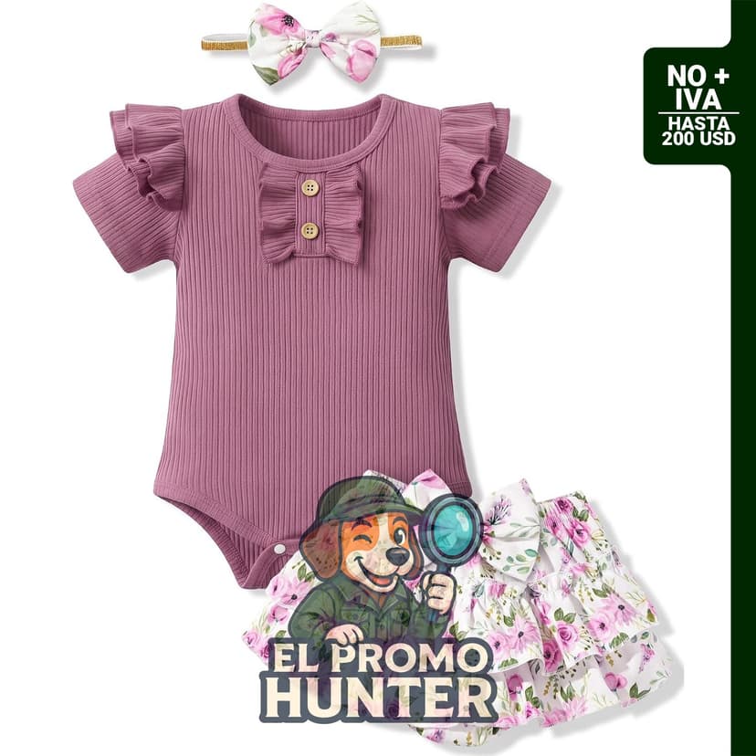 HONGTEYA conjunto floral de mameluco y pantalones cortos para bebé niña recién nacida con diadema.