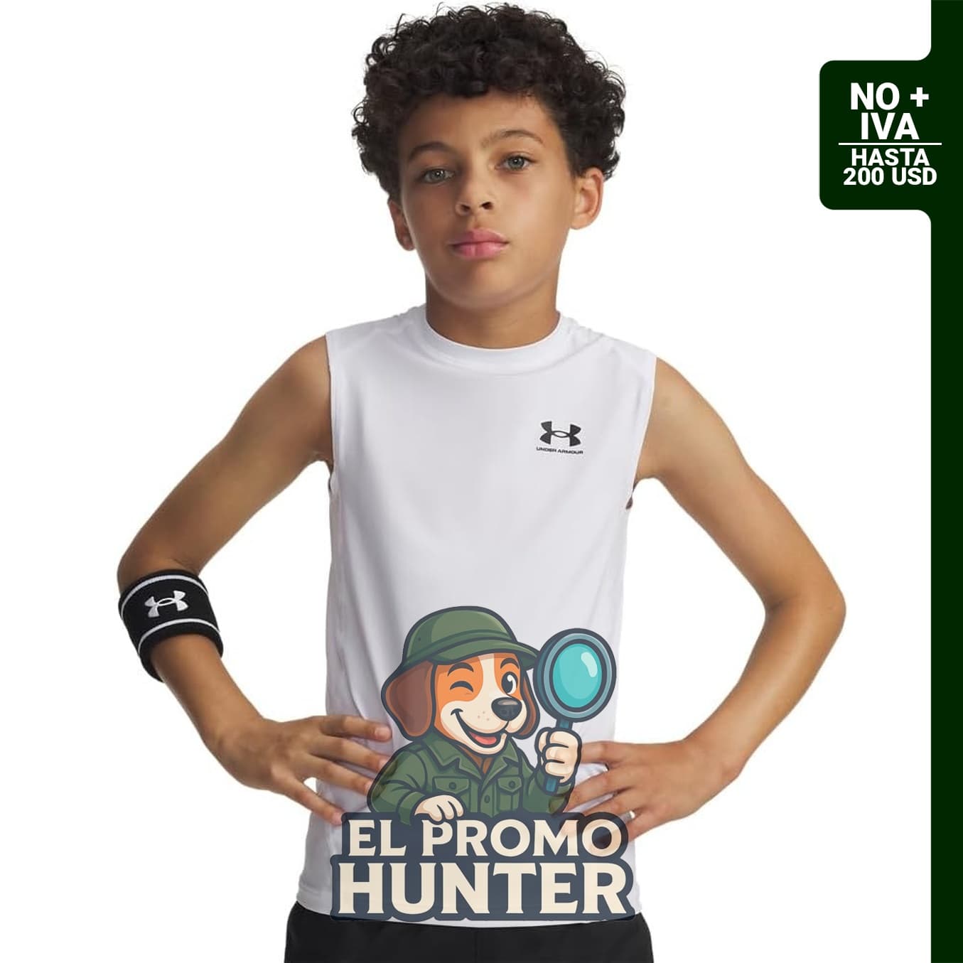 Under Armour Camiseta sin mangas HeatGear Armour para niños, color Blanco (100)/Negro, tamaño Pequeña.