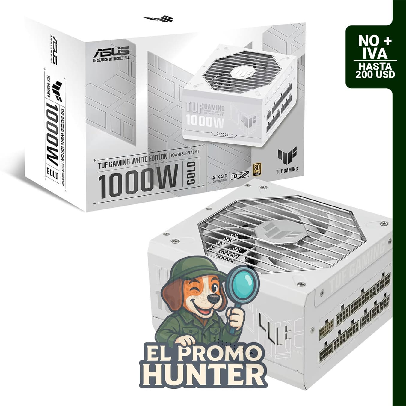 ASUS TUF Gaming 1000W Oro Edición Blanca, fuente de alimentación modular de 1000 vatios con certificación 80+ Oro.