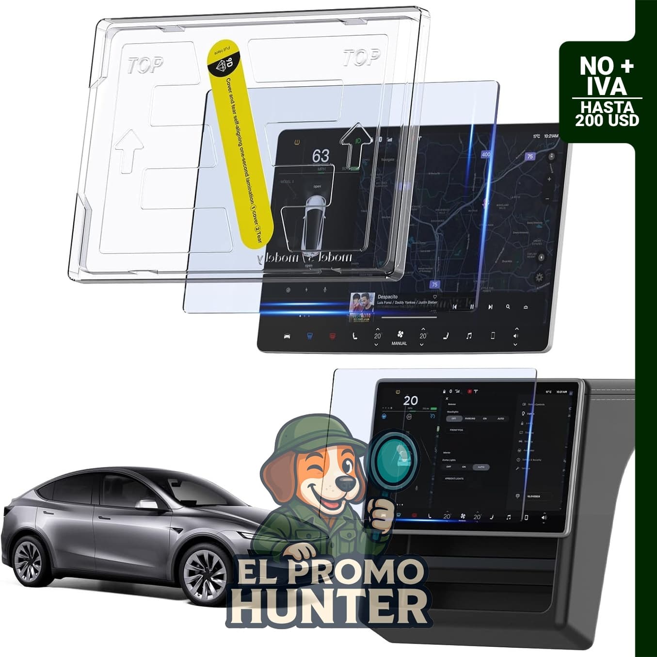Protector de pantalla 3 en 1 para Tesla Model Y 2026 de 40,6 cm (16 pulgadas), vidrio templado.