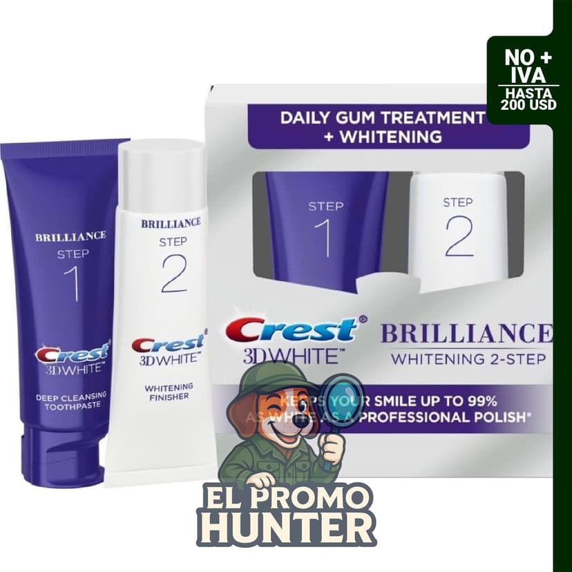 Crest 3D White Brilliance Kit de 2 pasos, incluye pasta de dientes (113 g) y gel blanqueador (65 g).