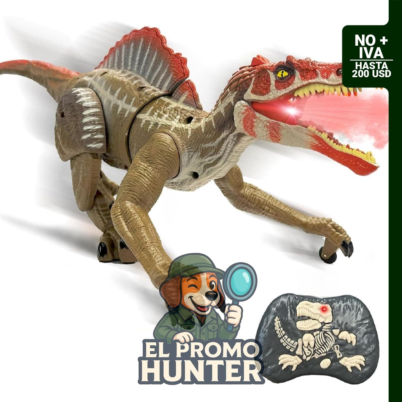 Robot Dinosaurio Espinosaurio con control remoto, luces y movimiento para niños de 3+ años.