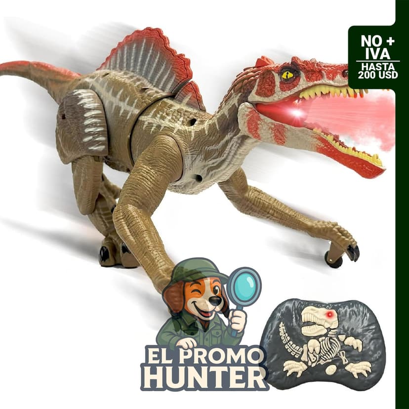 Robot Dinosaurio Espinosaurio con control remoto, luces y movimiento para niños de 3+ años.