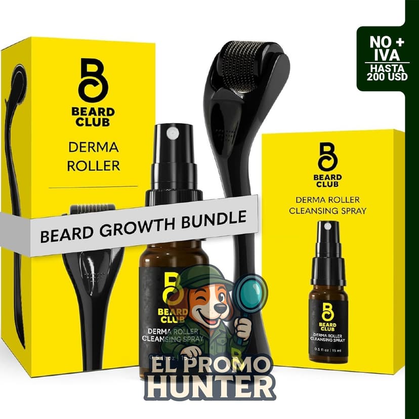 The Beard Club Derma Roller & Cleansing Spray Kit, incluye rodillo de microagujas de 540 agujas de titanio (0,25 mm) y limpiador.
