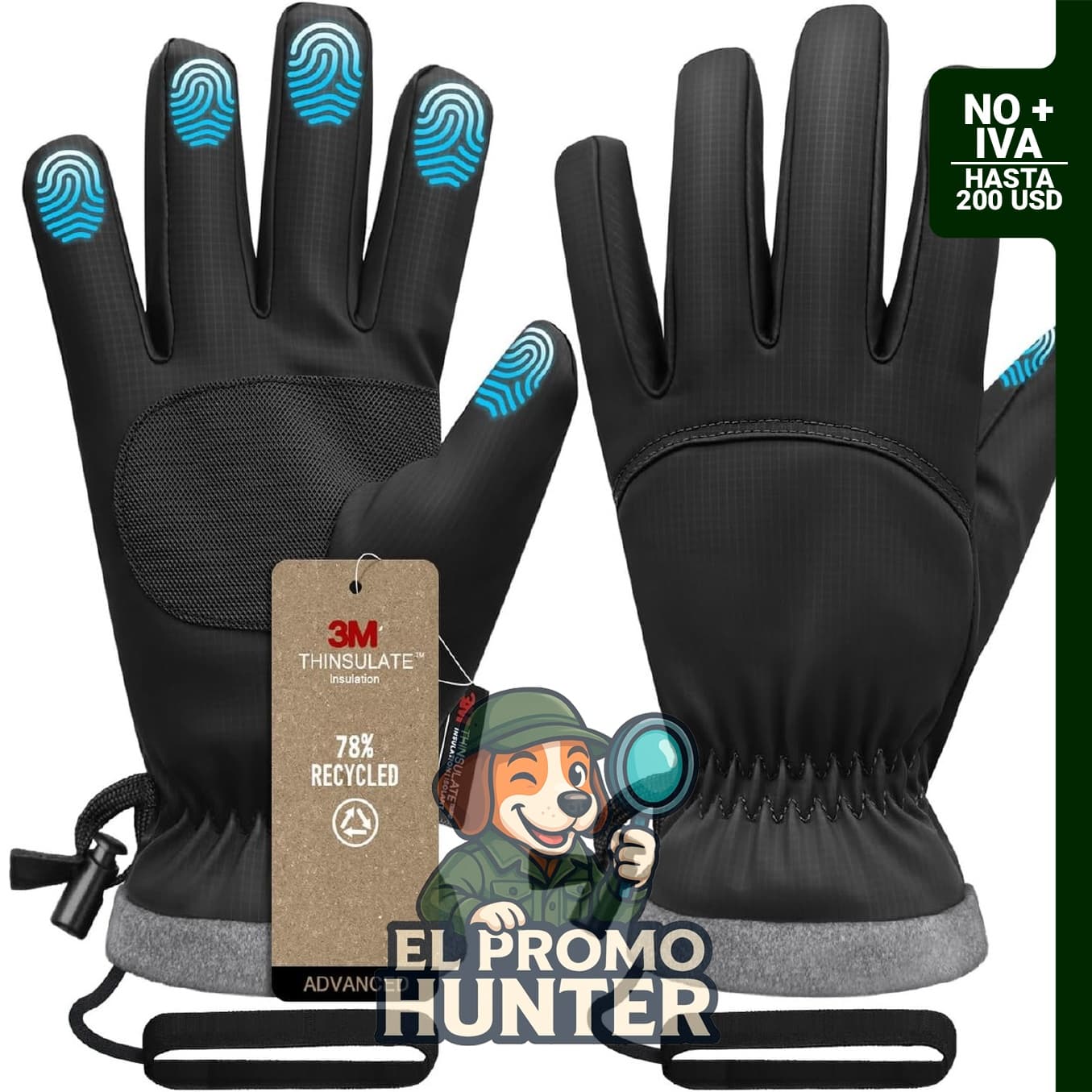 Guantes de invierno impermeables 3M, táctiles, talla XL para ciclismo, conducción y running.
