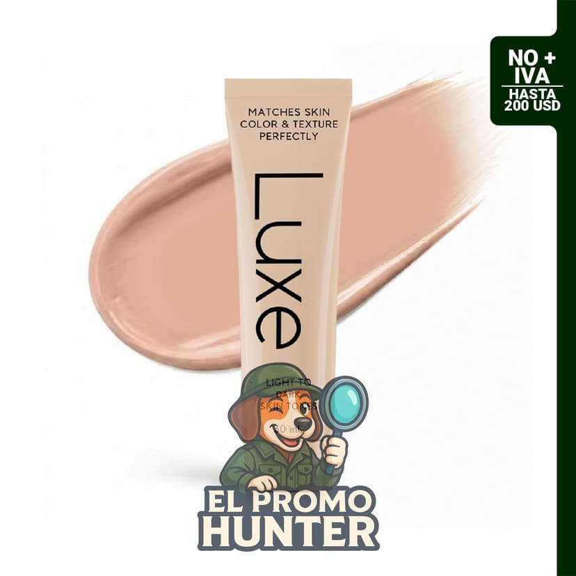 Luxe Cosmetics Base de Maquillaje Adaptativa Mediana con Péptidos, cambia de color según el tono de piel.