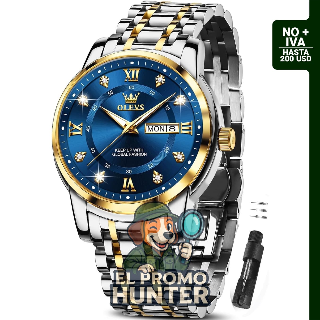 Reloj OLEVS clásico para hombre, acero inoxidable, con función de fecha.