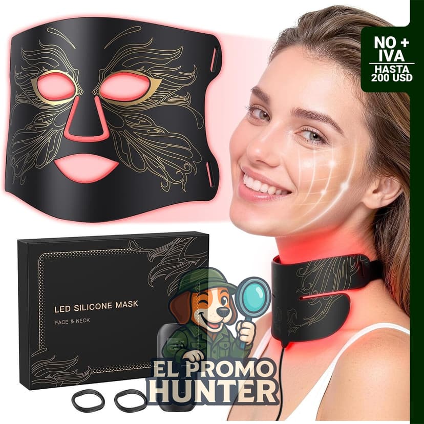 Máscara de terapia de luz roja 7 en 1 para cara y cuello con 324 LED, 5 niveles de brillo y temporizador de 20 minutos.