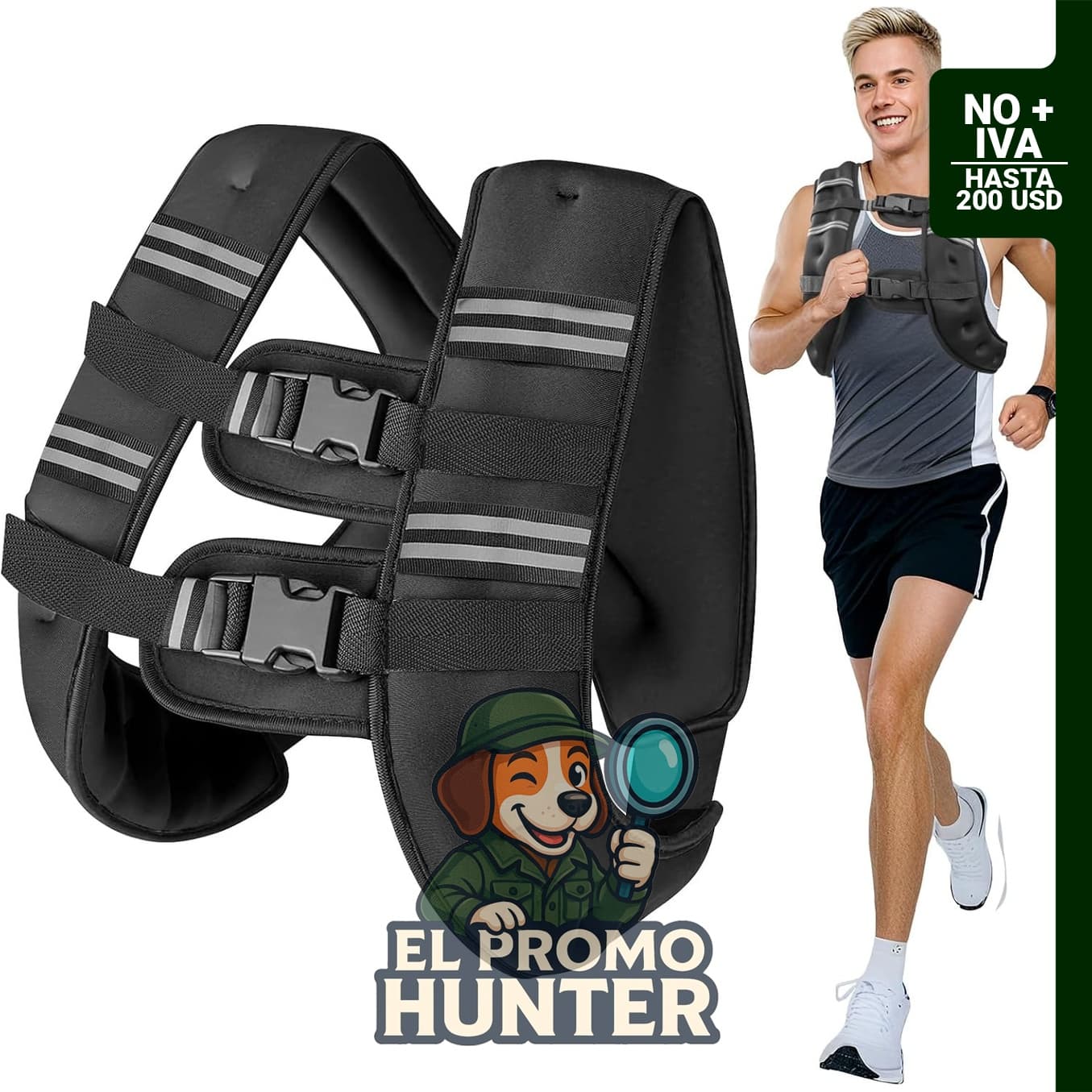 Chaleco con peso de 6 lb (2.7 kg), 8 lb (3.6 kg), 12 lb (5.4 kg), 16 lb (7.3 kg) y 20 lb (9 kg) para entrenamiento de fuerza.
