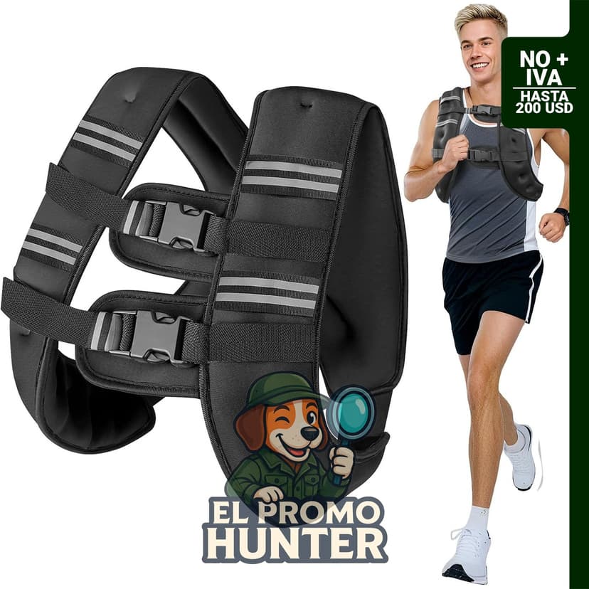Chaleco con peso de 6 lb (2.7 kg), 8 lb (3.6 kg), 12 lb (5.4 kg), 16 lb (7.3 kg) y 20 lb (9 kg) para entrenamiento de fuerza.