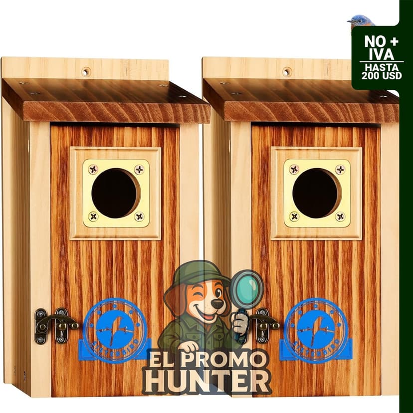 Paquete de 2 casas de pájaro azul premium para observación de aves.