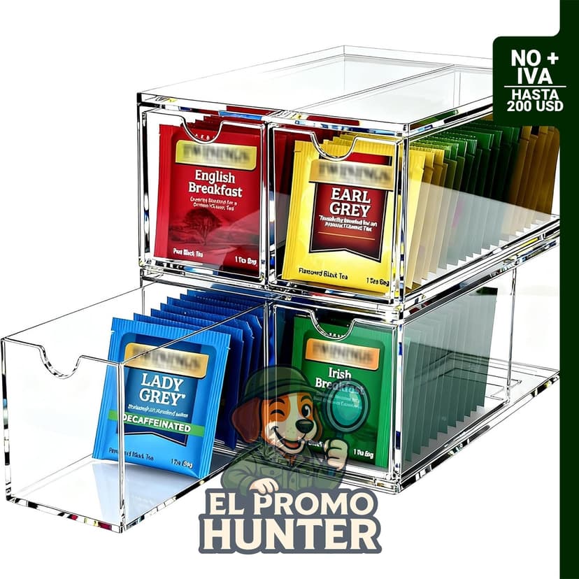 Youngever organizadores de plástico para bolsas de té, apilables y transparentes (15.2 x 22.9 x 8.9 cm)