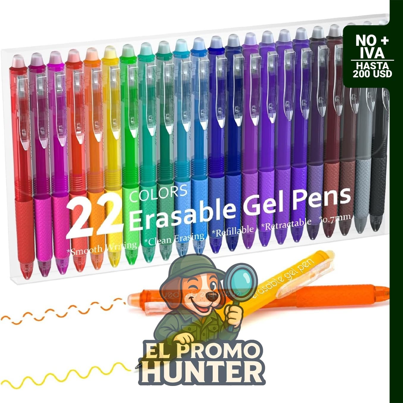 Bolígrafos de gel borrables Lineon, 22 colores, retráctiles con clic y punta fina.