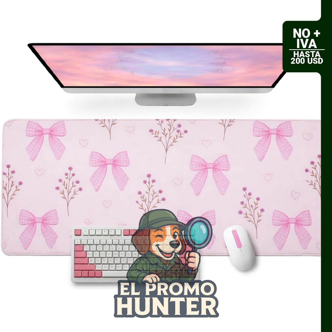 Alfombrilla de mouse grande con lazo rosa, base de goma antideslizante, adecuada para juegos y trabajo.