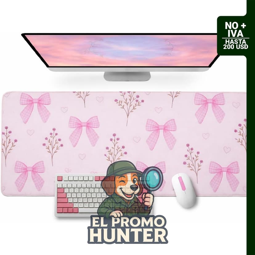 Alfombrilla de mouse grande con lazo rosa, base de goma antideslizante, adecuada para juegos y trabajo.