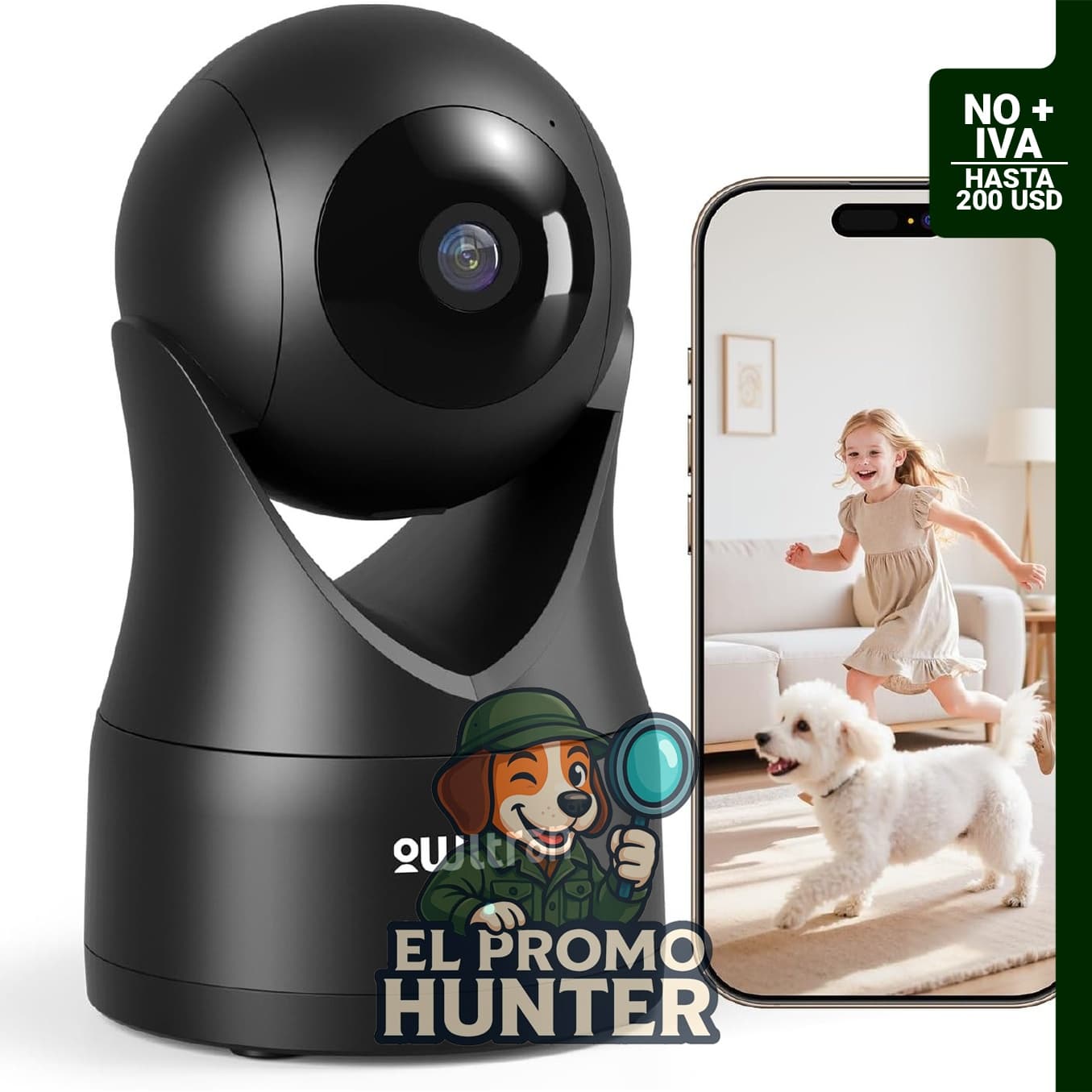 Owltron Cámara de seguridad interior 2K, WiFi 360° para monitoreo del hogar.