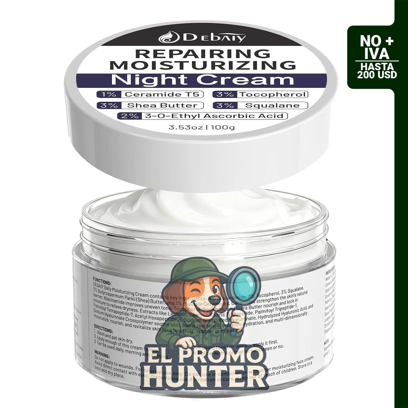 Crema de noche hidratante facial con vitamina C, 100 g (3.53 oz).