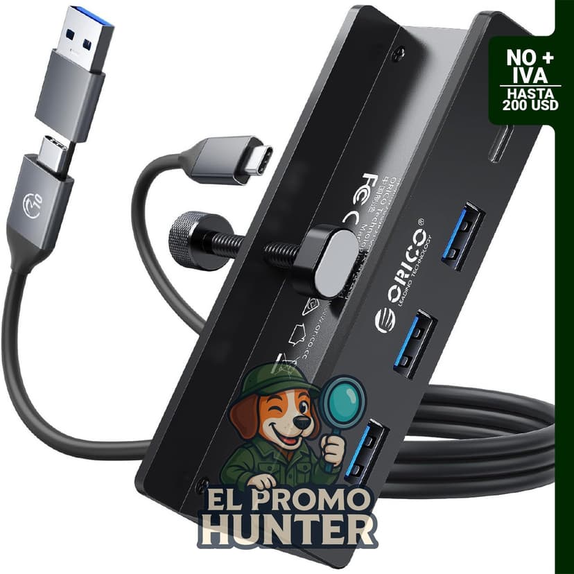 ORICO Hub USB 3.0, adaptador de 4 puertos con 3 puertos de datos USB-A y puerto USB-C.