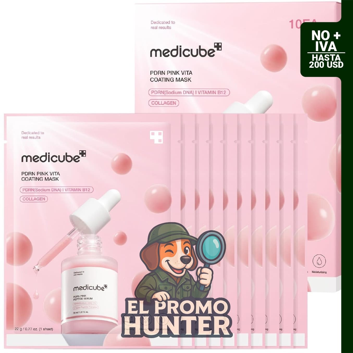 Medicube Salmon DNA PDRN Pink Vitamin Coated Sheet Mask, 10 unidades