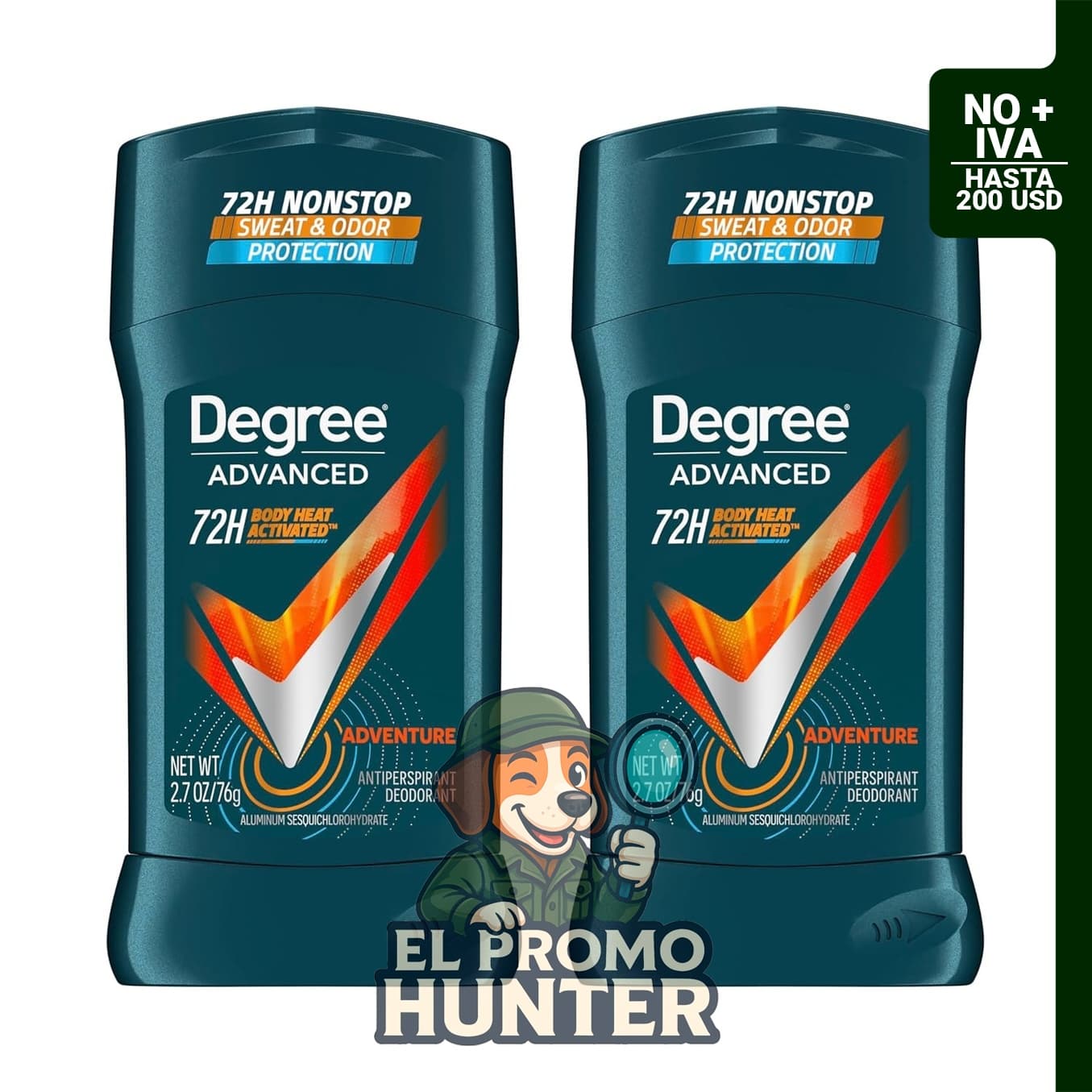 Degree Men Advanced Protection Desodorante antitranspirante, Adventure, 76 g (2.7 oz), paquete de 2