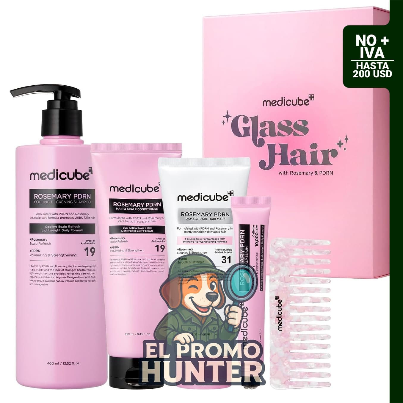 Medicube Rosemary PDRN Glass Hair Set, kit de tamaño completo para el cuidado del cabello.