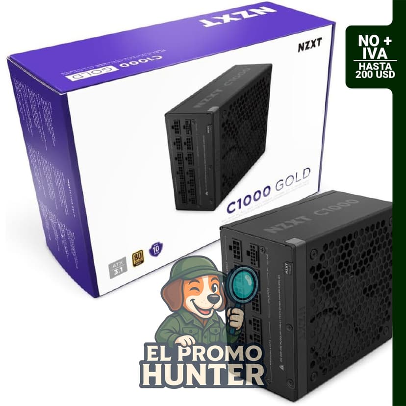 NZXT C1000 Gold ATX 3.1, fuente de alimentación modular de 1000 W con certificación 80 Plus Gold.