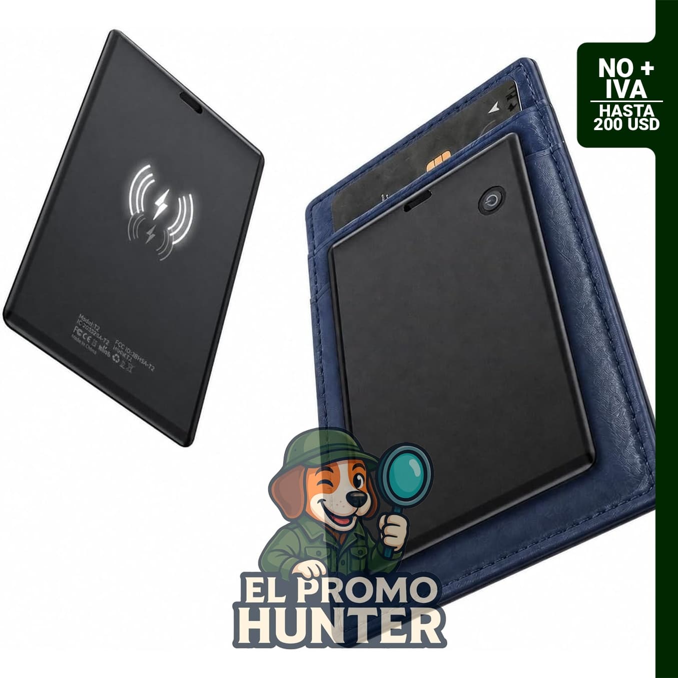 UQO Wallet Tracker Card, compatible con Apple Find My, recargable y de diseño delgado.
