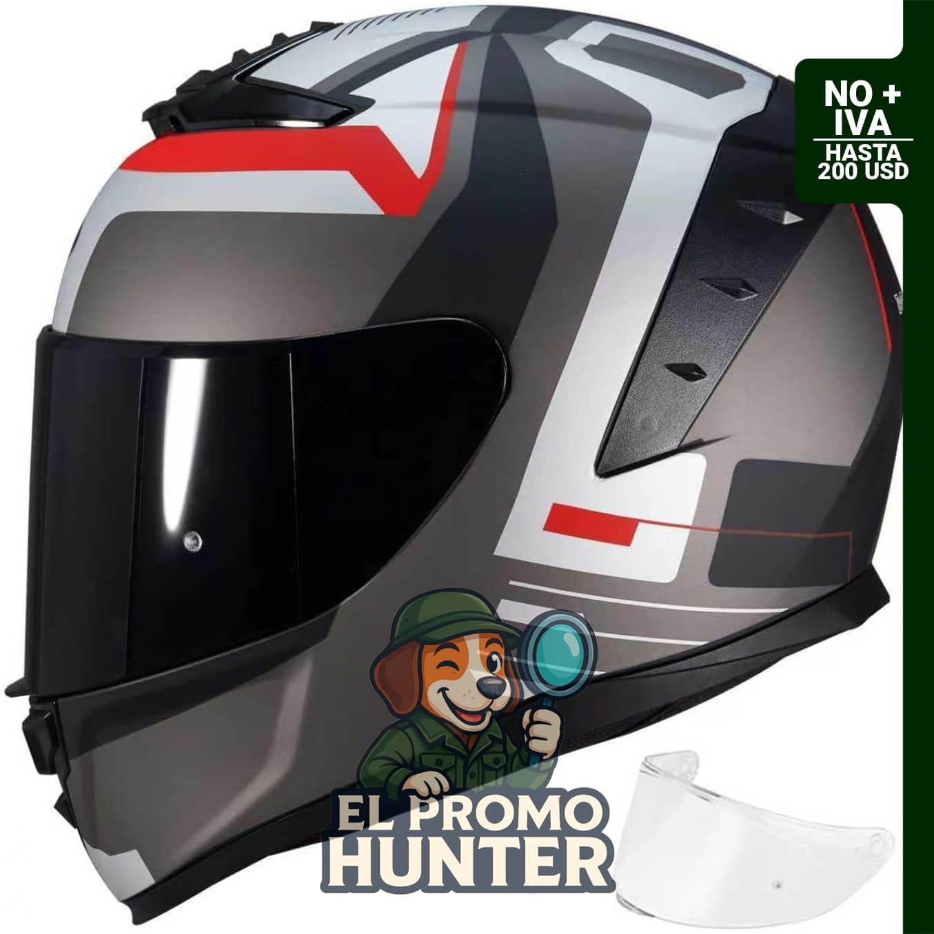 Casco integral MXJ Gear MG611 para motocicleta, aprobado por DOT, con visera negra y forro lavable.