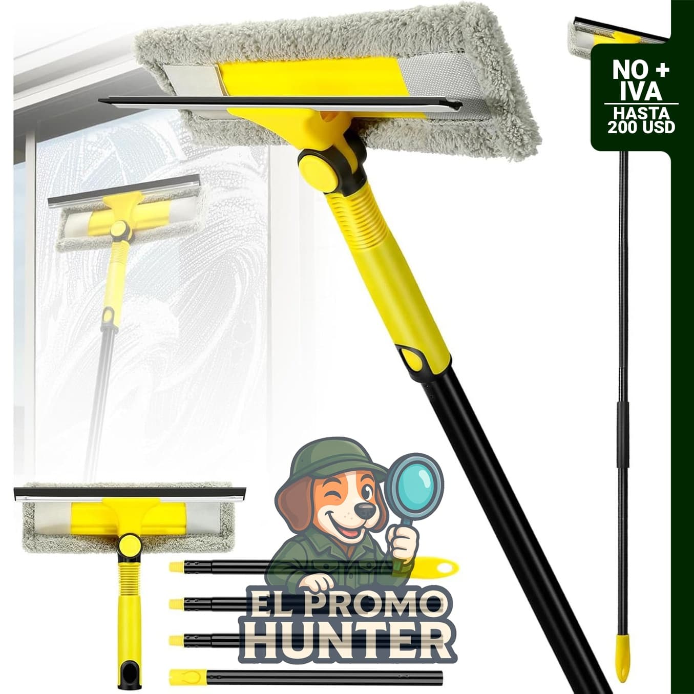 Escobilla de ventana VOUBIEN con poste de extensión y fregador, kit 2 en 1 para limpieza de ventanas.