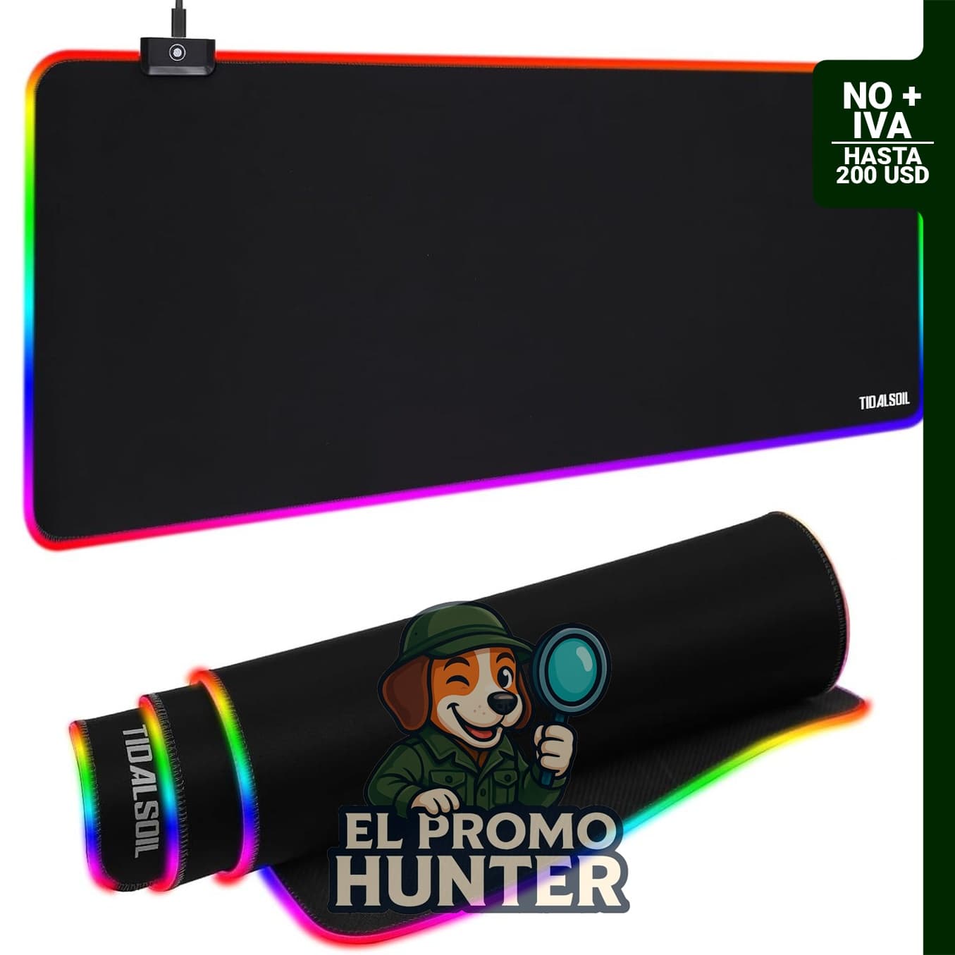 Alfombrilla de mouse RGB de 31.5 x 11.8 pulgadas con 12 modos de luz y base de goma antideslizante.