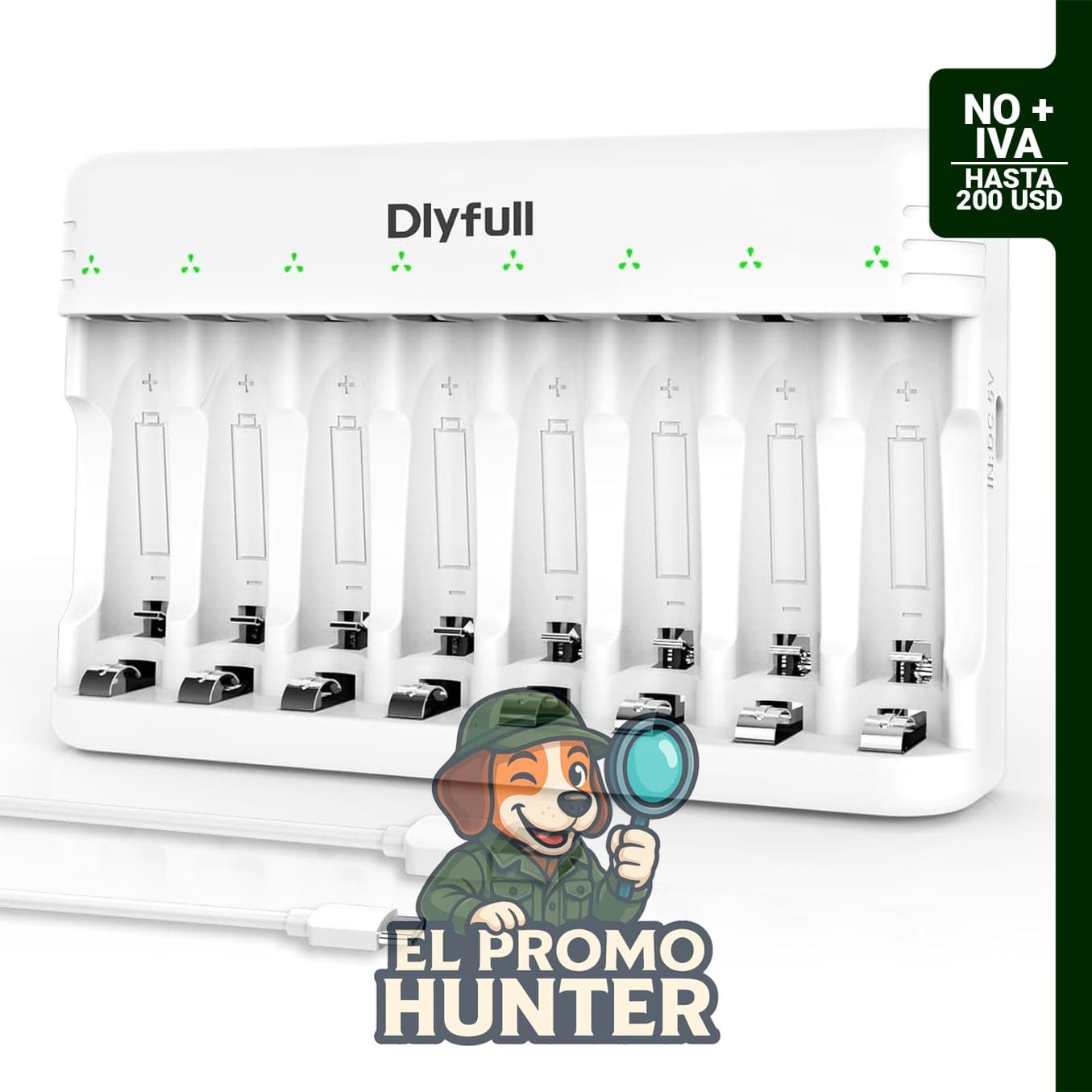 Cargador DLYFULL de 8 bahías para baterías recargables AA AAA Ni-MH de 1.2V