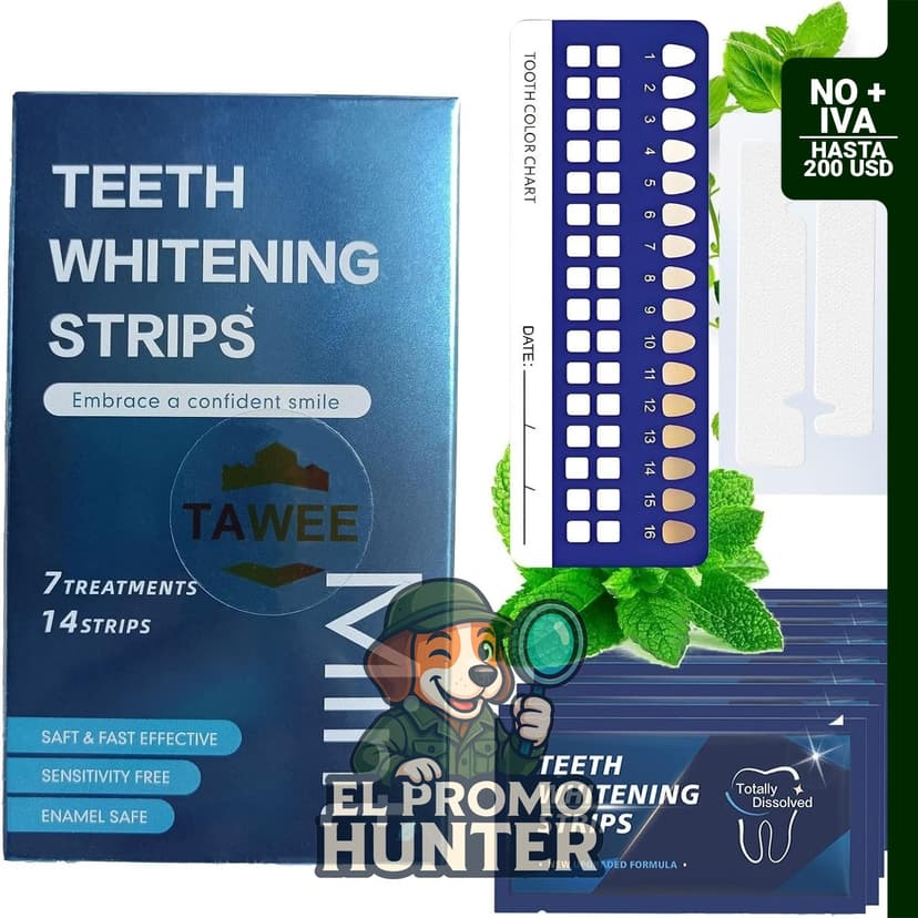 TAWEE Tiras blanqueadoras dentales sin peróxido, 14 tiras para eliminar manchas amarillas.