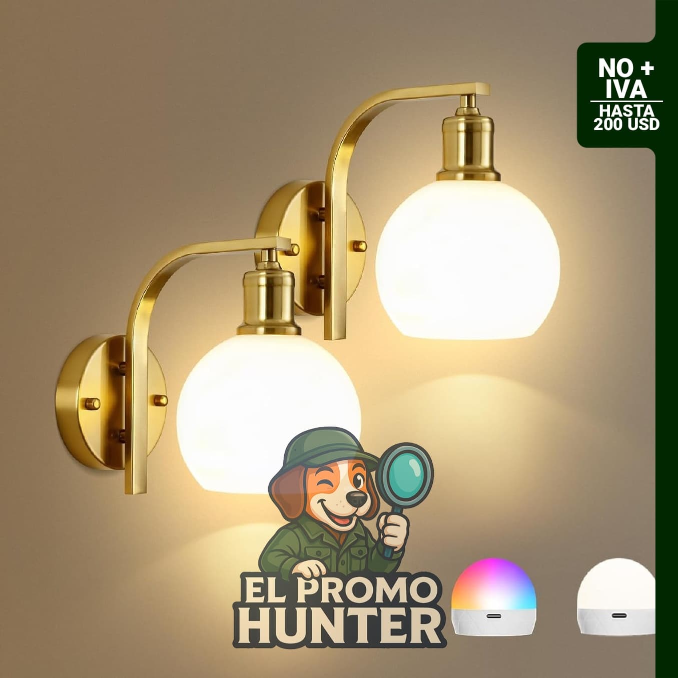 Juego de 2 apliques de pared recargables inalámbricos con pantalla esmerilada, 12 RGB y 3CCT regulables.