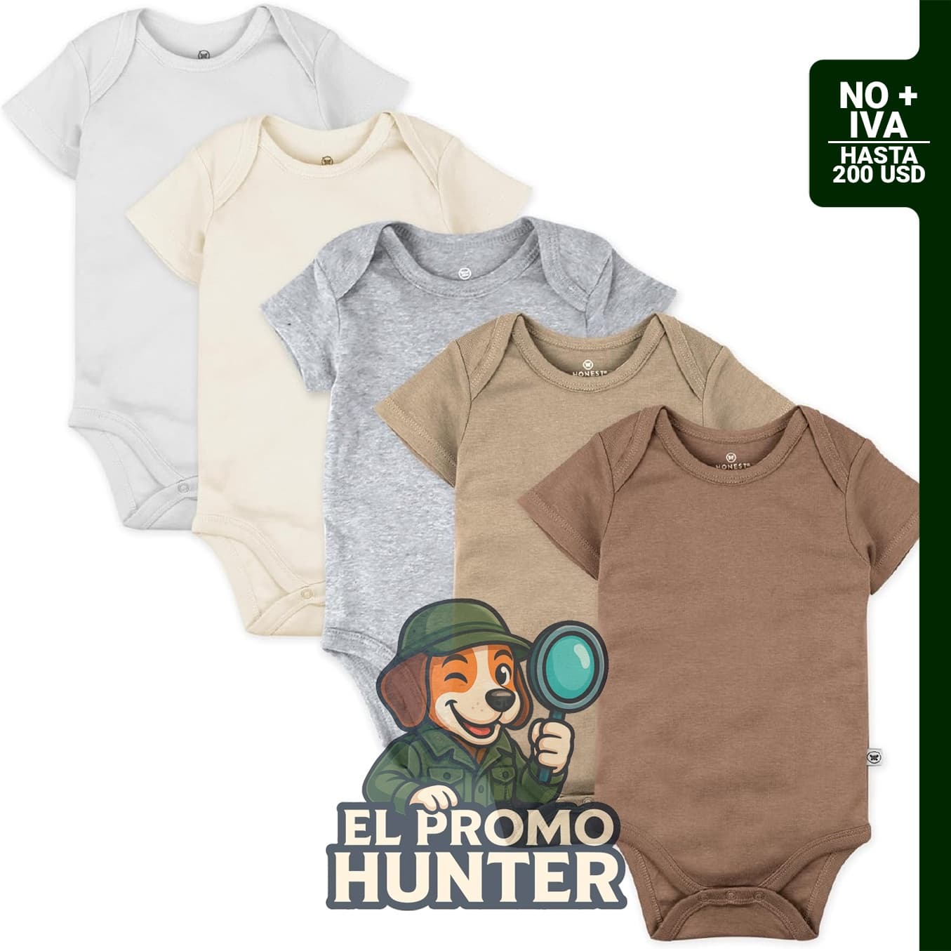 Conjuntos de mameluco de manga corta HonestBaby, 5 unidades, 100% algodón orgánico para bebés.