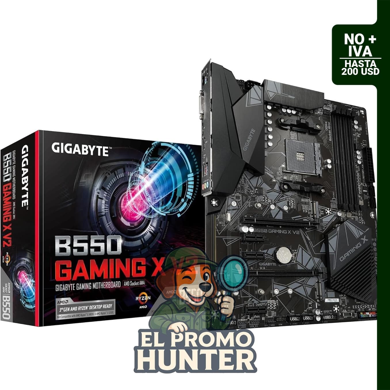 GIGABYTE B550 Gaming X V2, tarjeta madre ATX compatible con procesadores AMD Ryzen 5000, con puertos M.2, HDMI, DVI y USB 3.1 Gen 2.