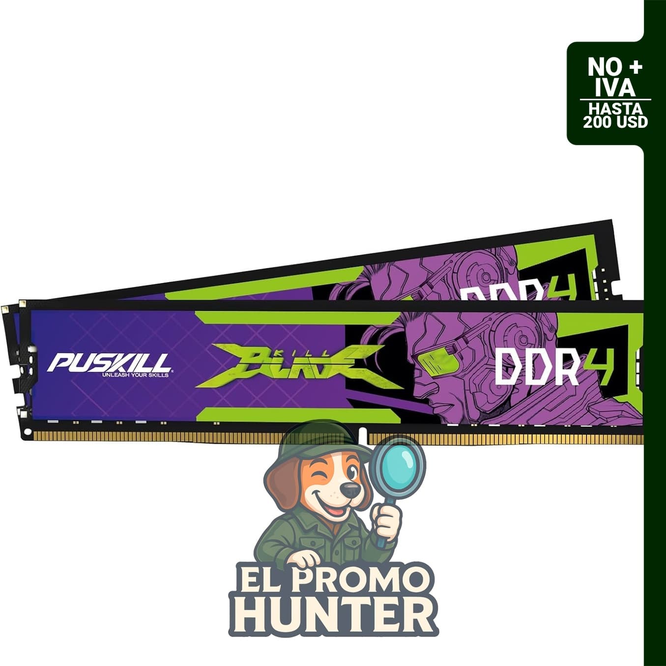 PUSKILL DDR4 32 GB (2 x 16 GB) 3200 MHz RAM para PC, CL16-18-18-42, 1.35V, compatible con Intel y AMD.