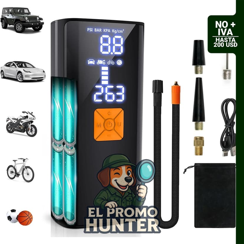 Inflador de neumáticos portátil de 150 PSI, compresor de aire eléctrico inalámbrico para automóviles y bicicletas.