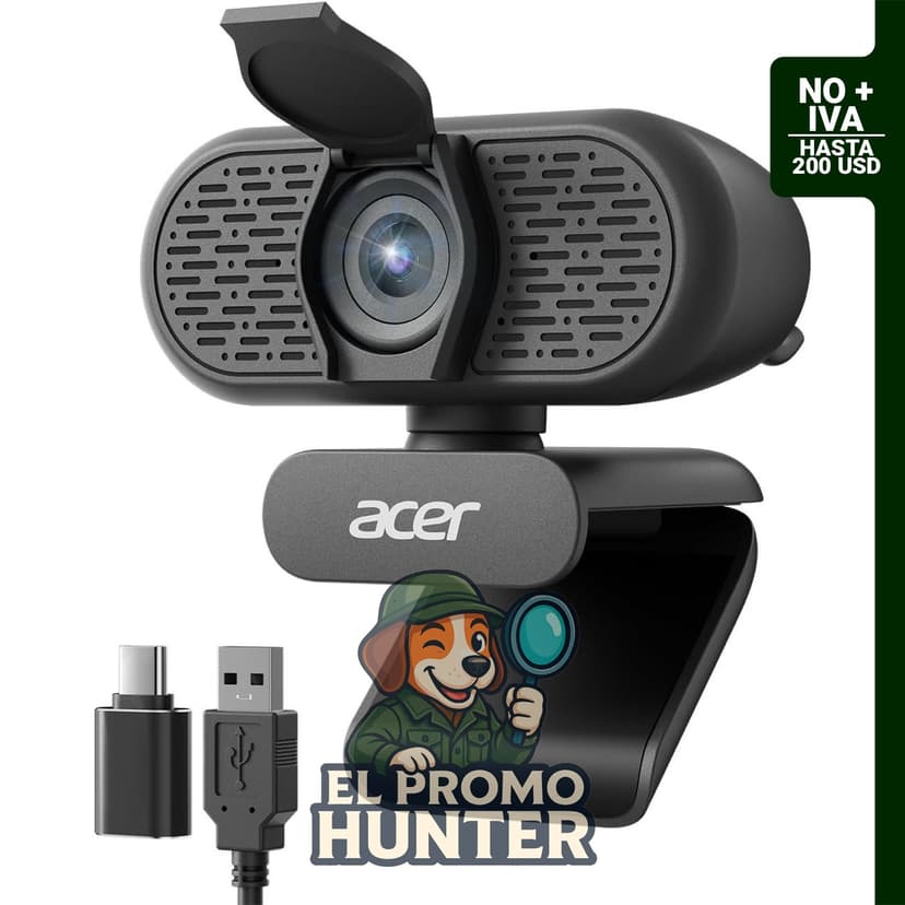 Acer Cámara web USB 1080p para PC con micrófonos de cancelación de ruido y cubierta de privacidad.