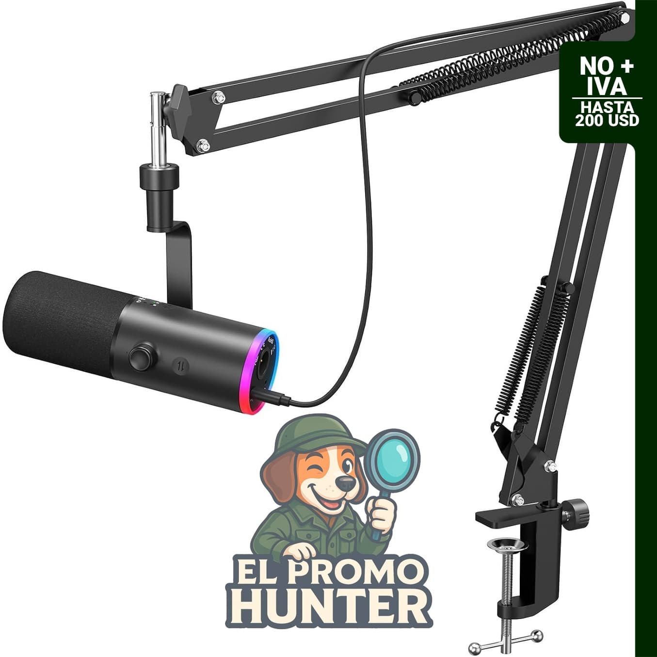Micrófono dinámico TONOR para juegos, con conexión XLR/USB, cancelación de ruido AI y control de volumen.