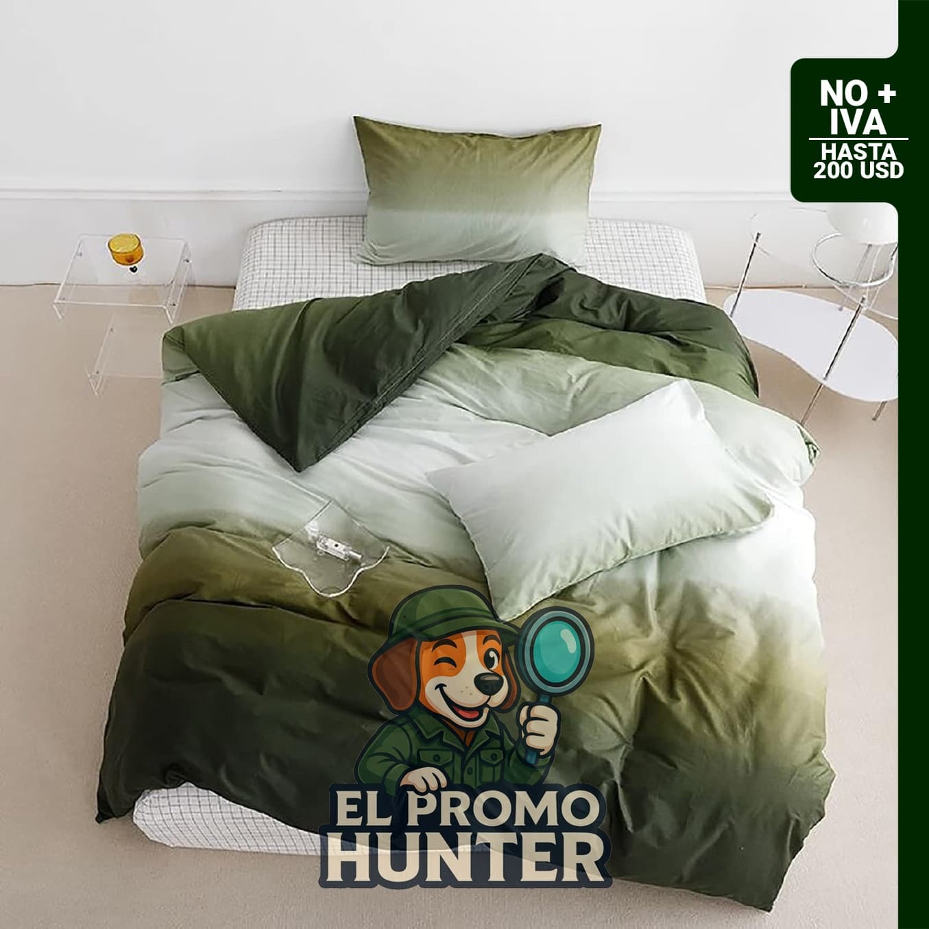 Juego de edredón Cottonight verde militar degradado King, incluye manta y colchas de algodón.
