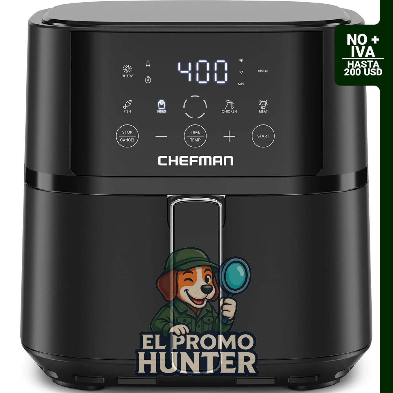 Chefman Freidora de aire compacta de 4 cuartos (3,7 L) con tecnología Hi-Fry y controles de pantalla táctil.